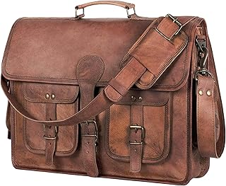 Leather Briefcase for Men and Women 18 inch Handmade Leather Messenger Bag for Laptop Best Computer Satchel School Distres...