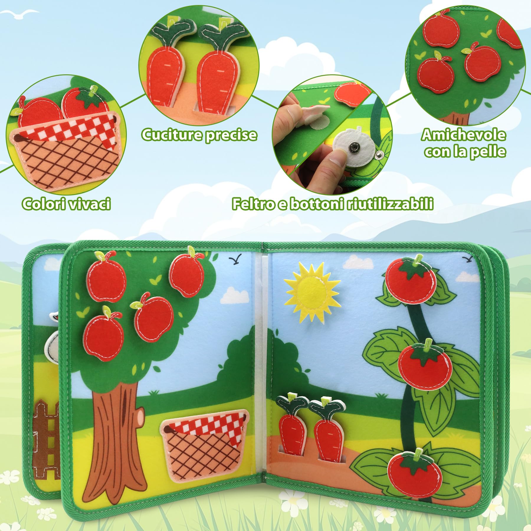 Meafeng Busy Board Libro Montessori Interattivo 1 Anno, 18 in 1 Busy Farm Quiet Book Montessori Sensoriale Educativo Giochi per Bambini di 1 2 3 4 Anni, Giocattoli da Viaggio per Bambini Piccoli