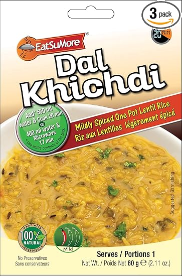 Indian Dal Khichdi, 6.35 Oz (Pack of 3), No Preservatives, Easy to Cook, Vegan, Microwavable, Instant Mix, Ready to Cook, Cooks in 20 mins