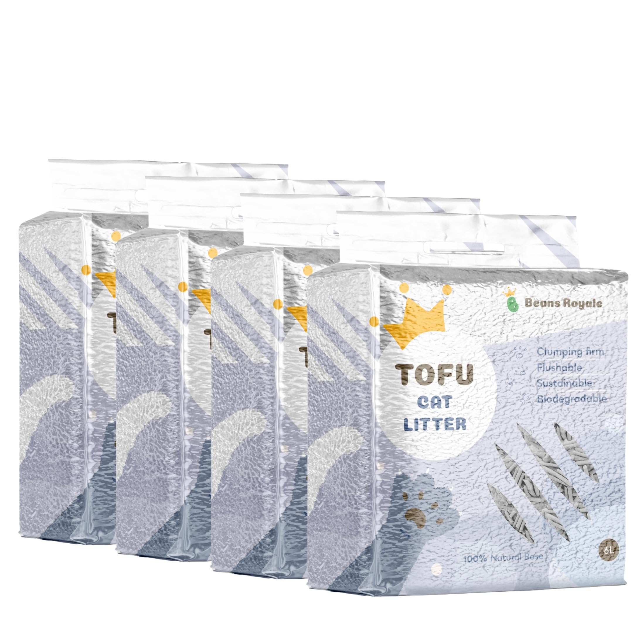 Beans Royale Tofu Cat Litter, Clumping Kitty Litter, Flushable,Pea Fiber,Dust Free, Odor Control, Low Tracking, Lightweight (Carbon Mixed 4 Packs)