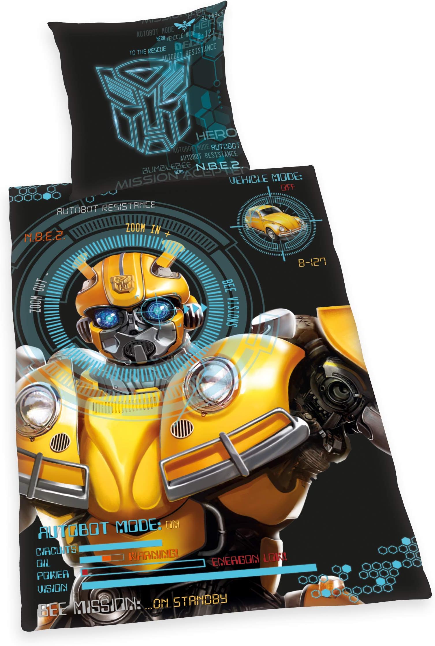TRANSFORMERS Bedding Set, Reversible Motif, Duvet Cover 135 x 200 cm, Pillow Case 80 x 80 cm, Cotton/Renforcé