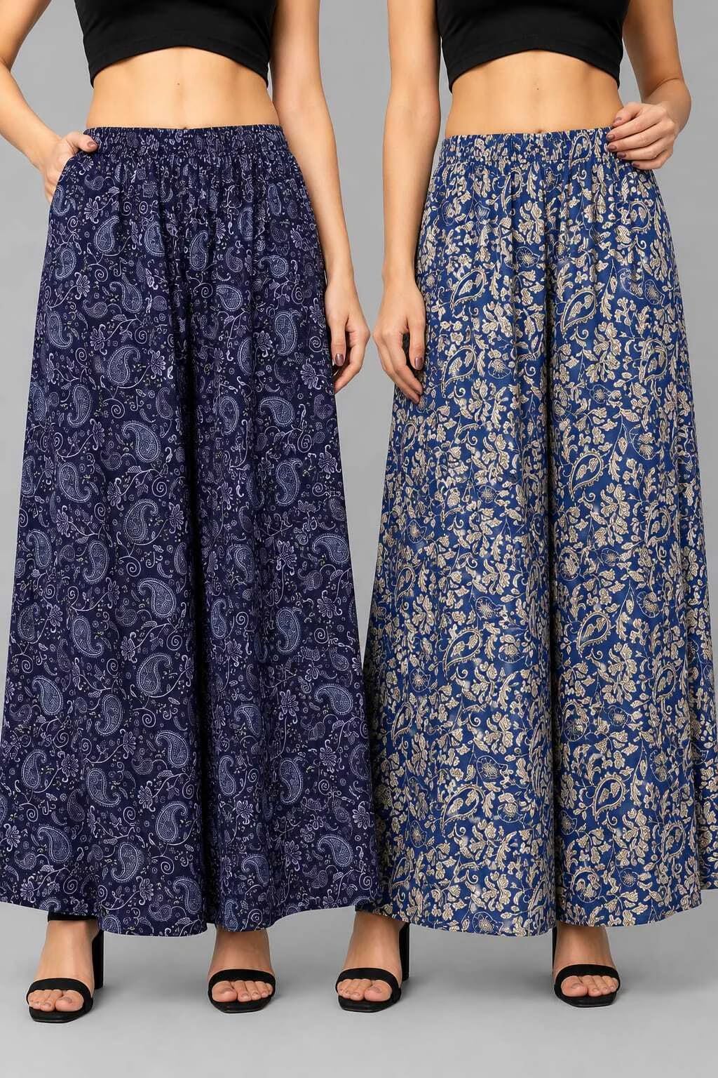 thumba enterprise THUMBA Women's Crepe Palazzo Combo, Floral Print, Sizes S to 3XL, Pack of 2-picture-37