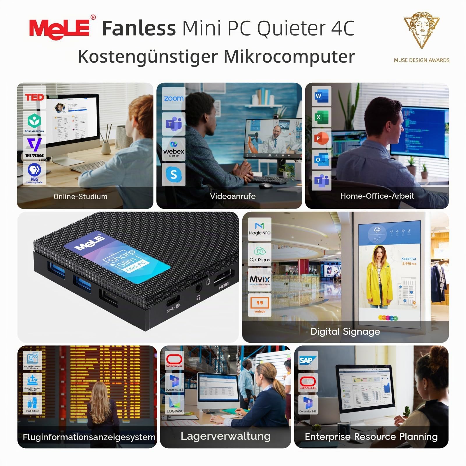MeLE Quieter 4C Mini-PC, N150 16GB 512GB, with Windows 11 Pro 4K HDMI USBC | N150 bis zu 3.6GHz, 16GB Arbeitsspeicher, 512GB Speicher with Windows 11 Pro, Wi-Fi 5, USB-C multi-function, triple 4K dis...