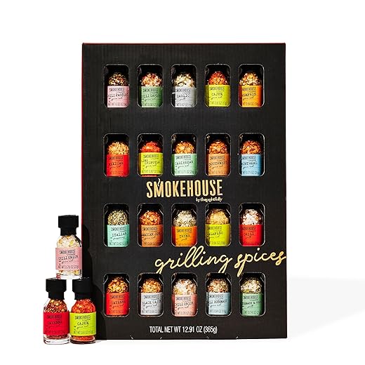 Smokehouse by Thoughtfully Ultimate Grilling Spice Set, Grill Seasoning Gift Set Flavors Include Chili Garlic, Rosemary and Herb, Lime Chipotle, Cajun Seasoning and More, Pack of 20