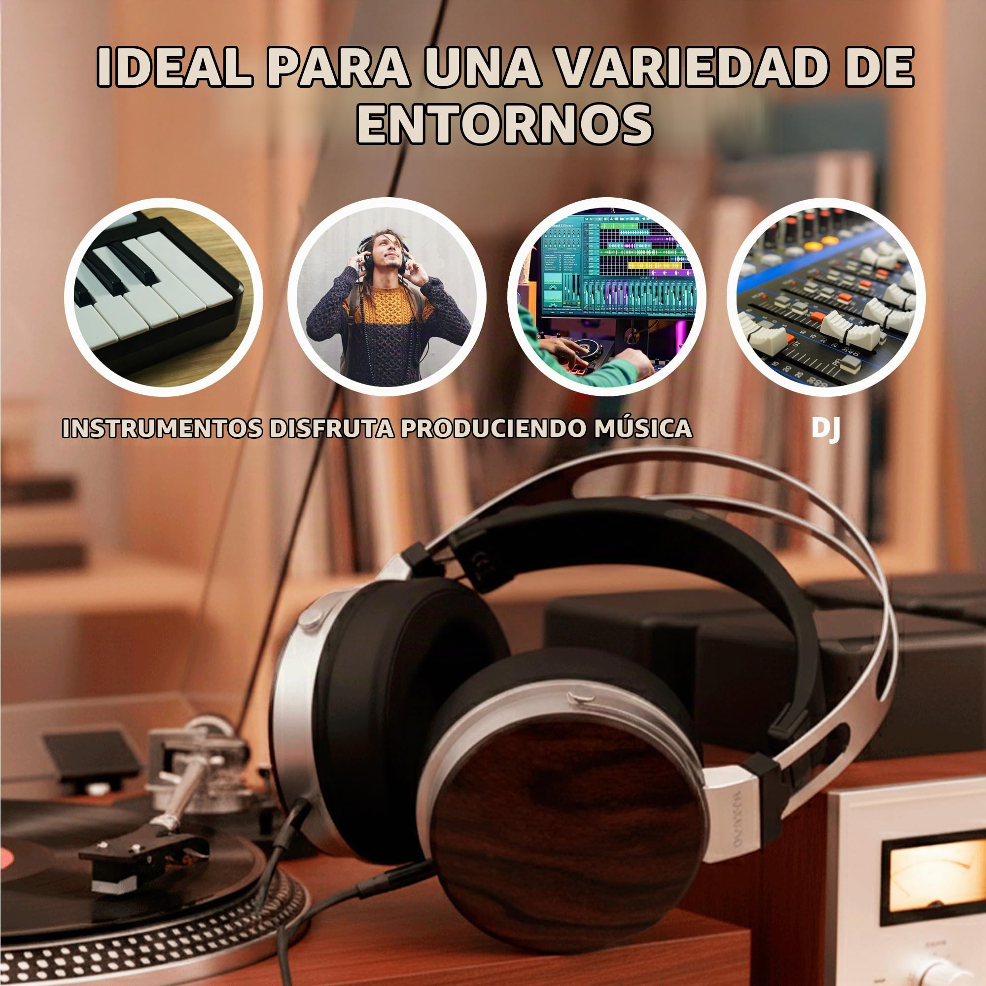 VULKKANO HC20 IRATI Auriculares Estudio Profesionales Over-Ear con Copas de Madera, Drivers 50mm, Sonido Equilibrado con Graves Definidos, Cable 1.5m, 32 Ohmios, Respuesta Frecuencia 20 Hz – 20 KHz