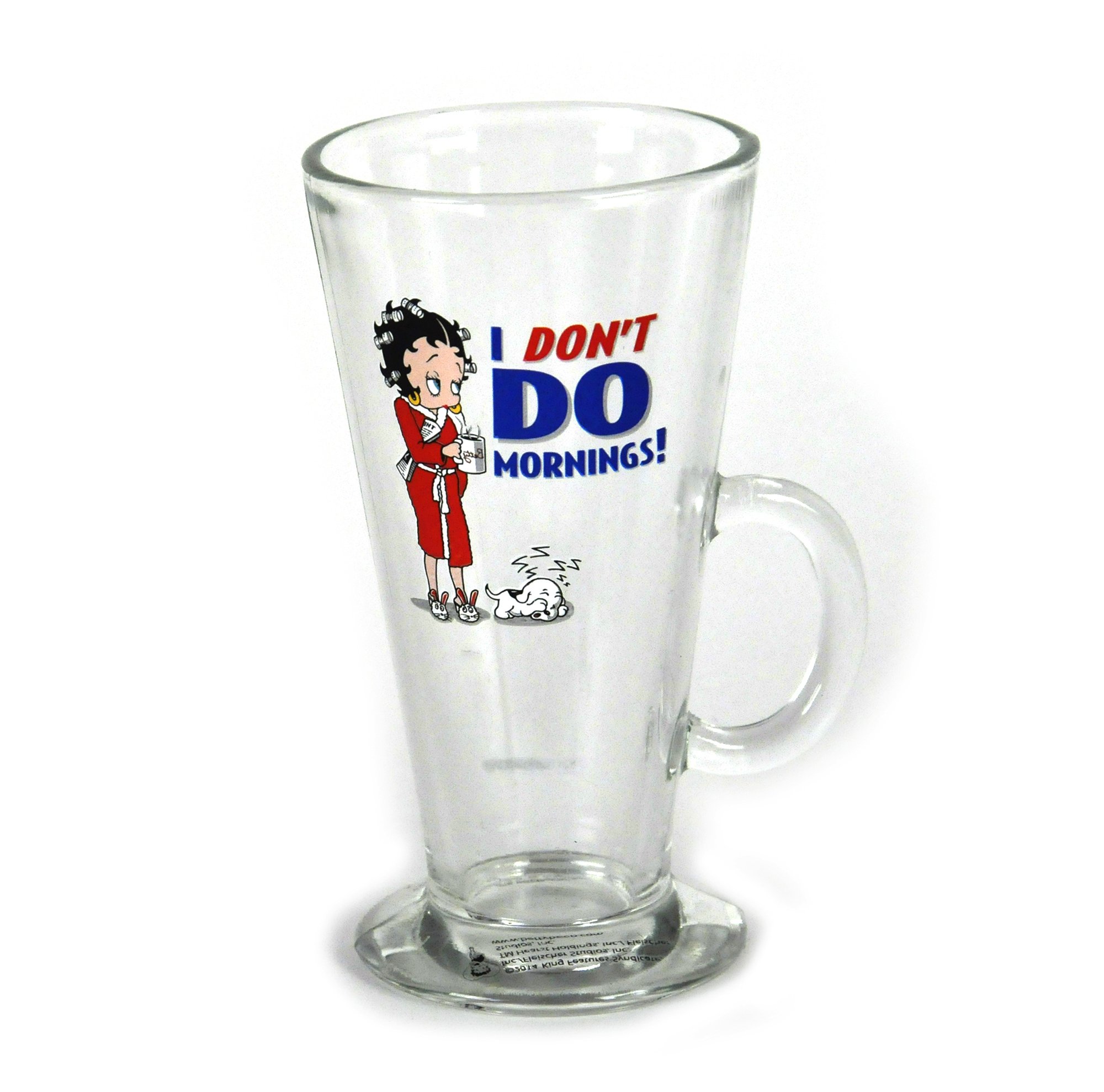 Betty Boop Latte Glass Tall Mug - 'I Don't Do Mornings'