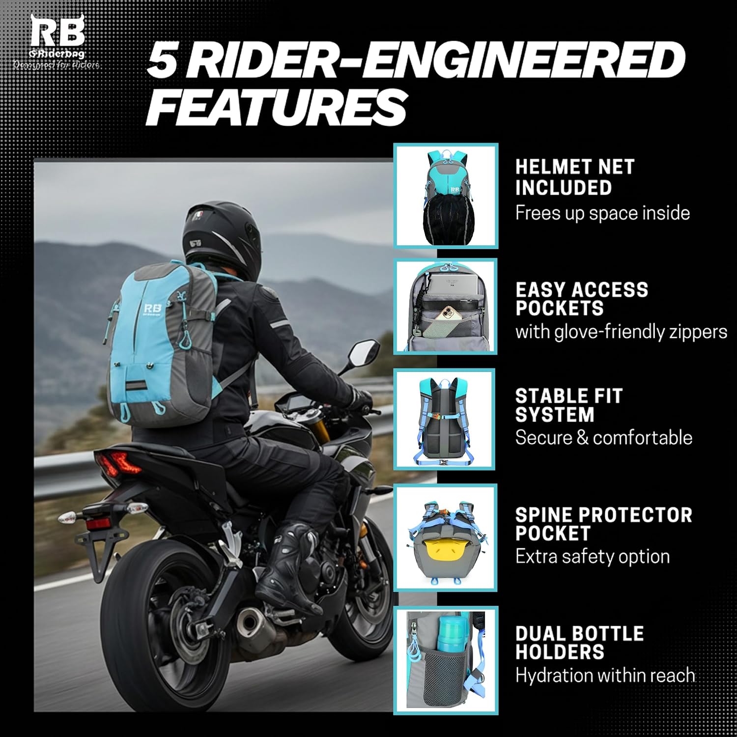 riderbag Reflective Motorcycle Backpack, Hi Viz Commuter Riding Bag image 3