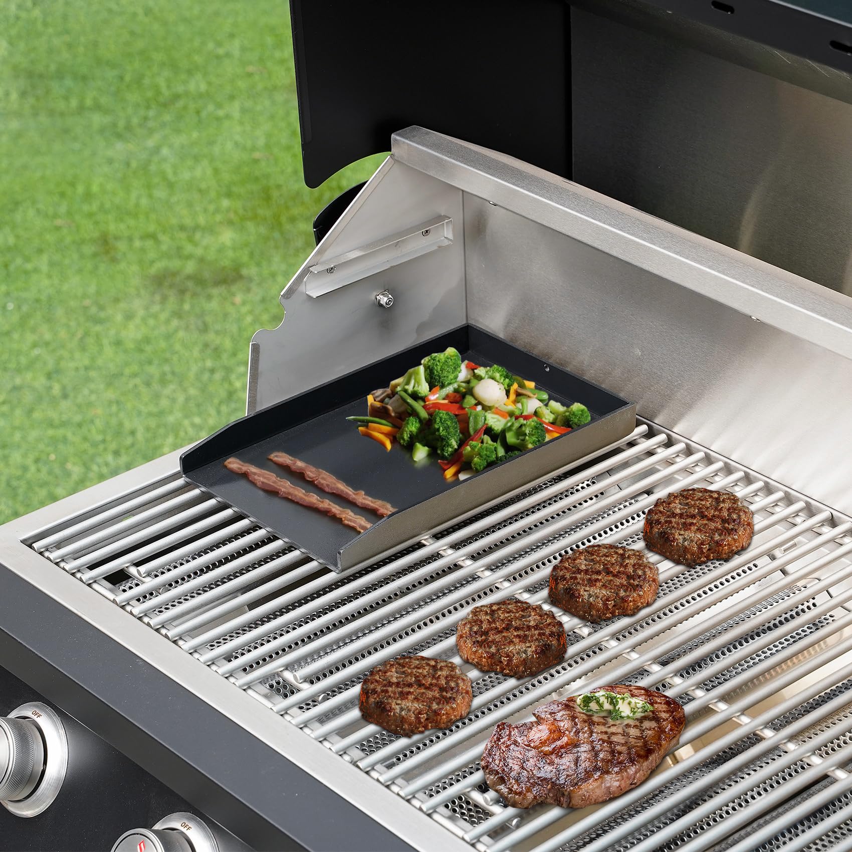 Onlyfire Piastra per Barbecue Universale in Rivestimento Antiaderente in Ceramica per BBQ a Gas e Carbone, Piastra per Griglia Grande per Cucinare e Campeggiare All'aperto, 63.7 x 40.5 x 7 CM