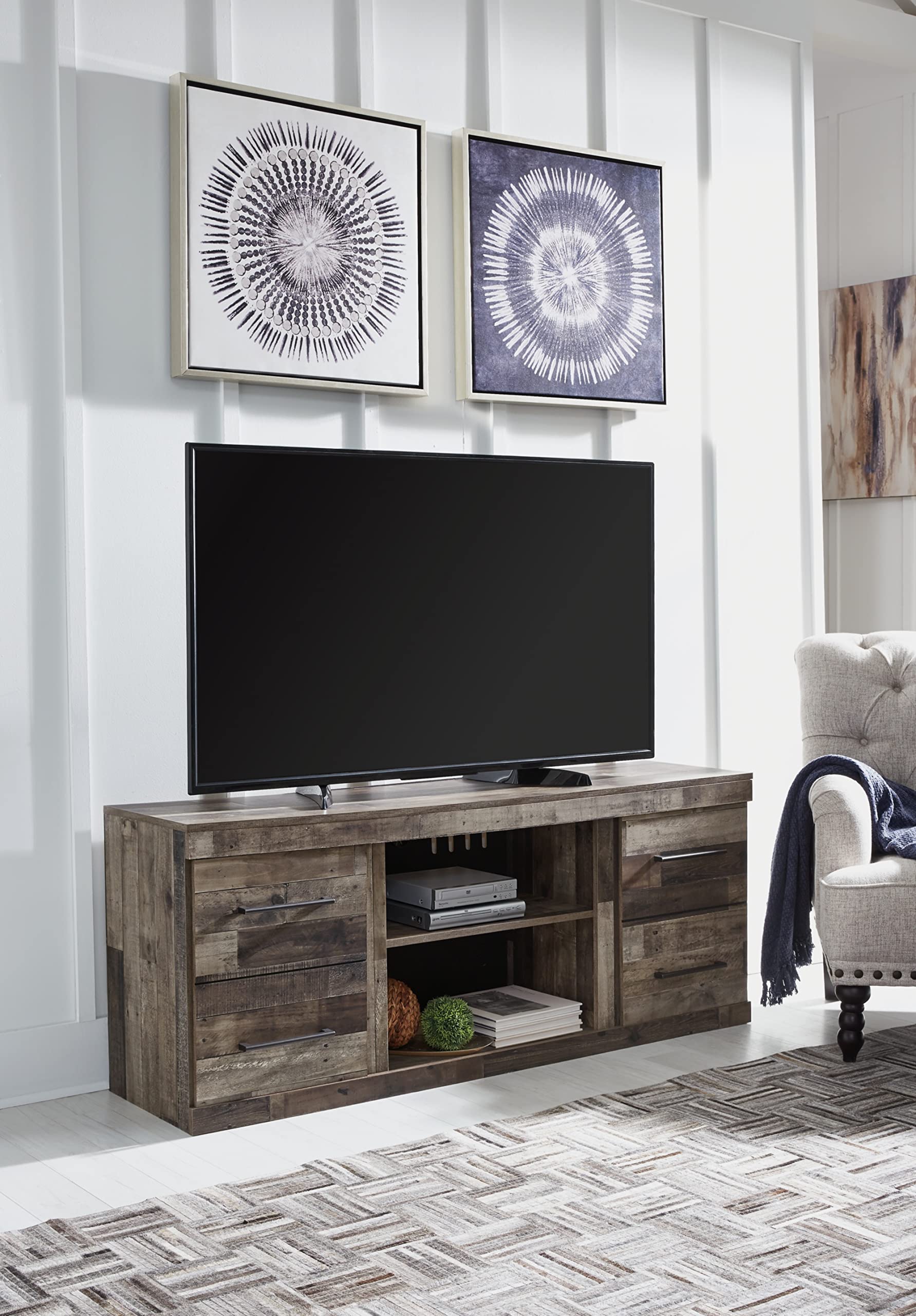 Amazon.com: Signature Design by Ashley Derekson Rustic Large TV Stand up to  60 with 3 Adjustable Shelves and Fireplace Option, Gray : Home u0026 Kitchen