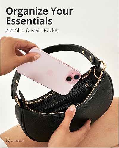 Miniatura 4 de Bolsos Vantamo para mujer con forma de media luna con protección RFID, monederos con cierre de media luna para mujer con clip antirrobo para mayor