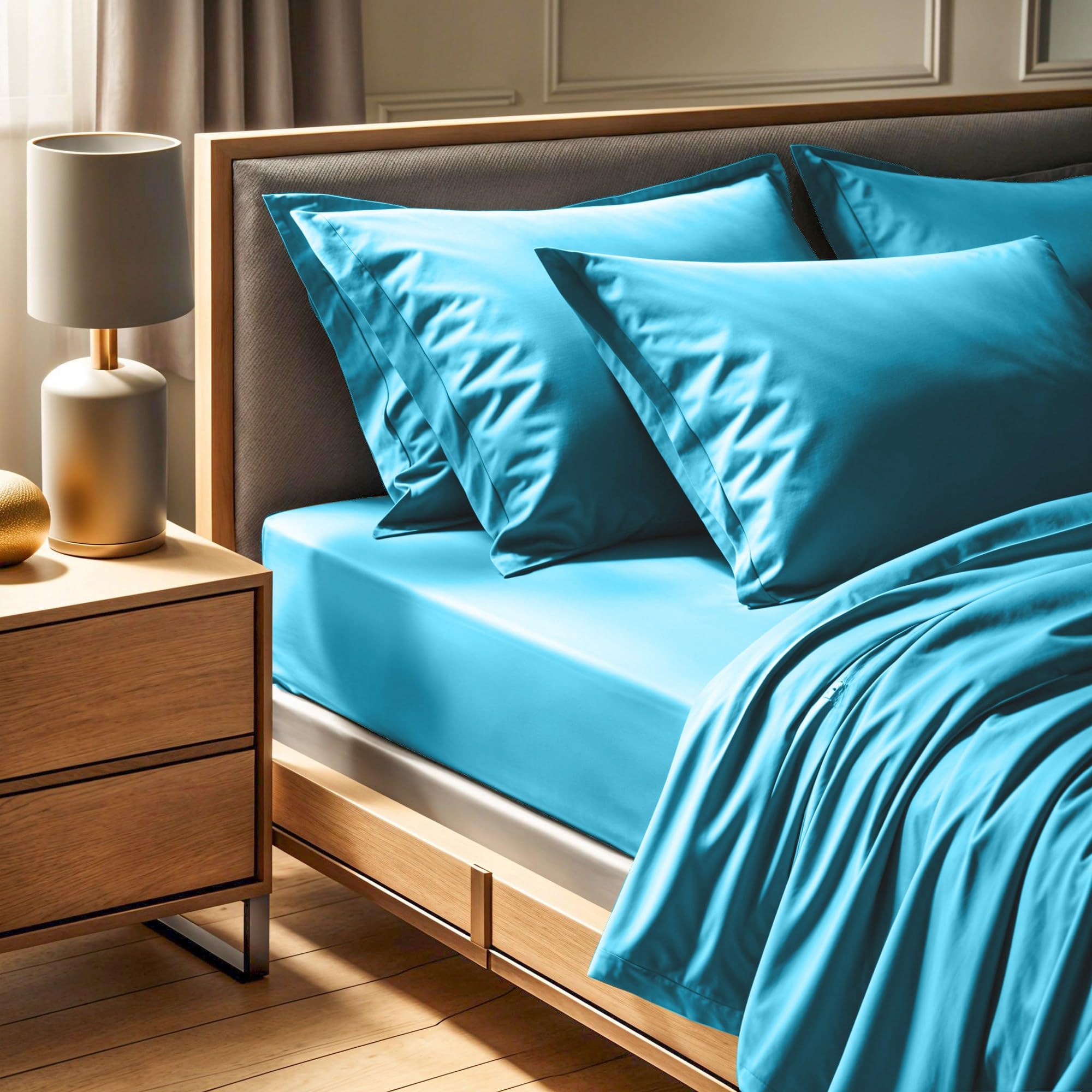 Premium Ranforce Double Fitted Sheet (140 x 190 + 30 cm) | 100% Cotton, 155 Thread Count, Turquoise | Machine Washable at 30°C | Soft & Durable