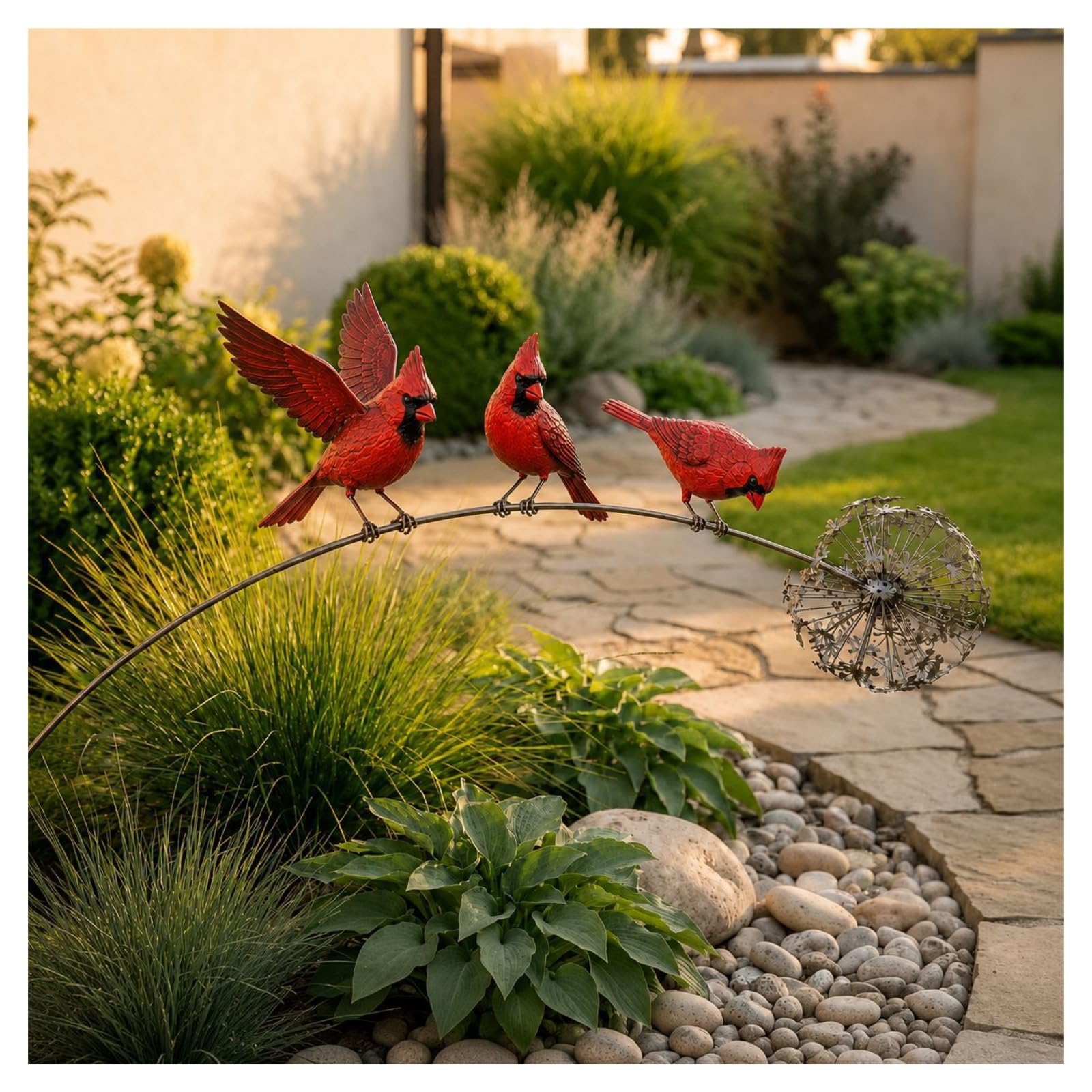 SOYUZERISH Robin Garden Stake,Metal Robins Bird Garden Sculpture (C)
