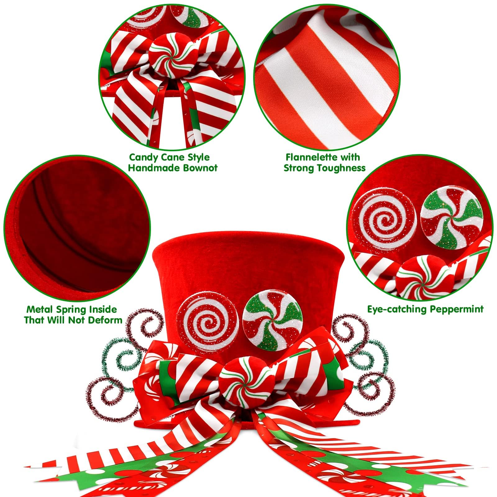 Chapeau De Sapin De Noël Avec Ruban Canne à Sucre - Décoration étoile Rouge Pour Le Sommet Du Sapin