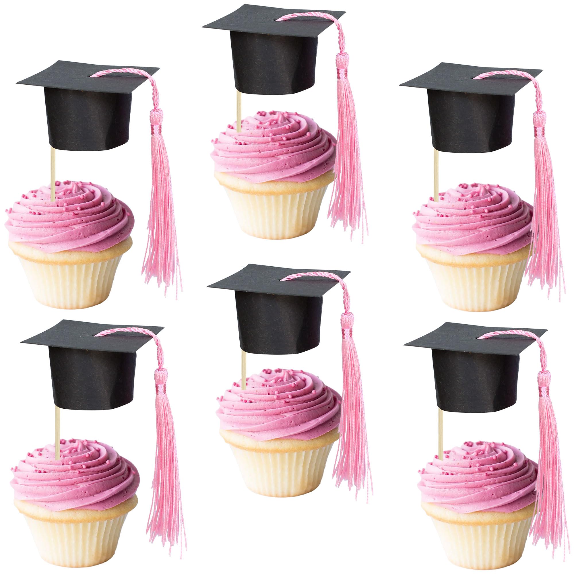 Gyufise 24Pcs 2026 Graduation Cap Cupcake Toppers with Tassel DIY 2026 Congrats Grad Cupcake Picks Graduation Cap 2026 Congrats Cupcake Picks for Grad