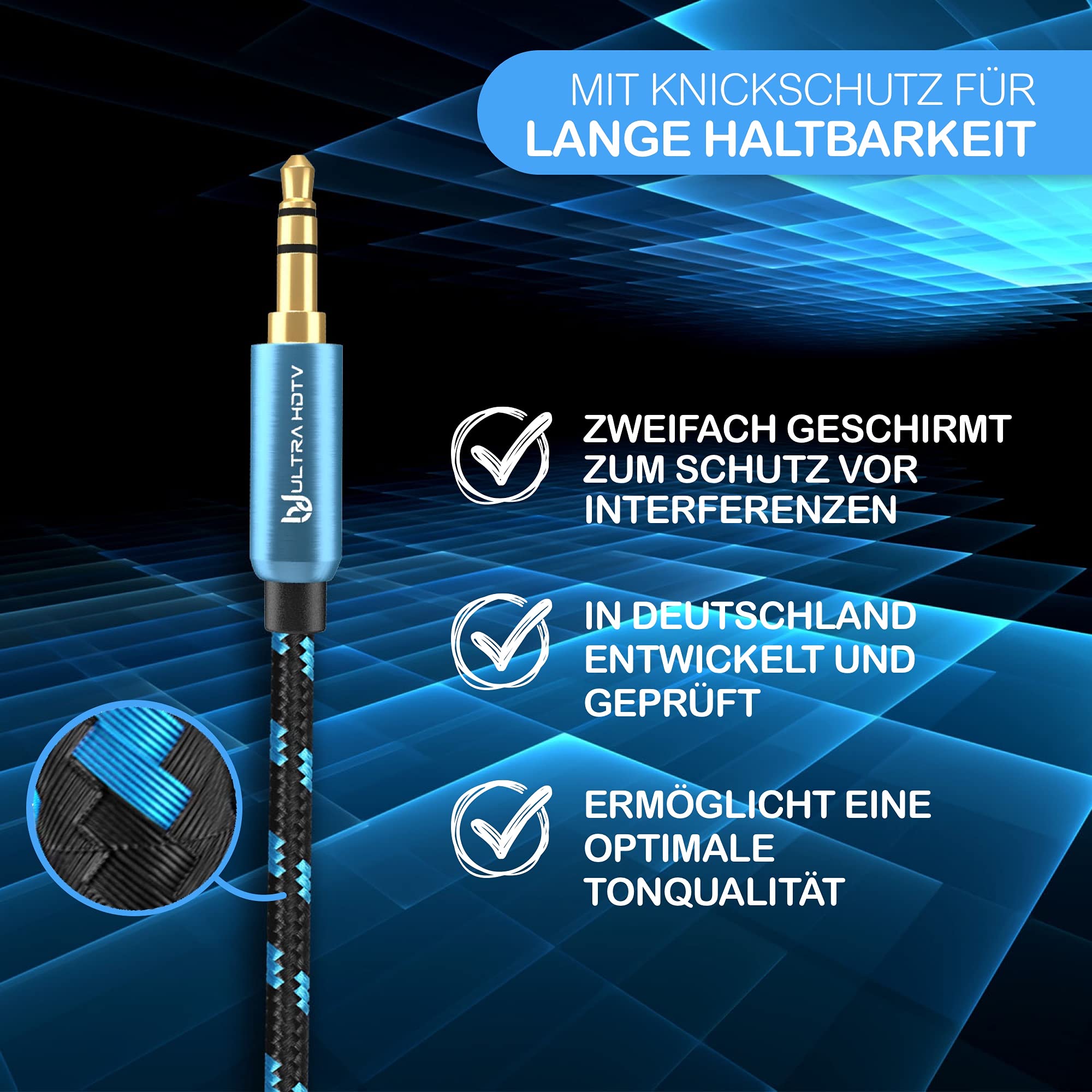 Cavo AUX Jack 3.5mm Da 15m - Cavo Audio Stereo Per Auto, Smartphone, Cuffie | Oro, Nylon - Foto 6