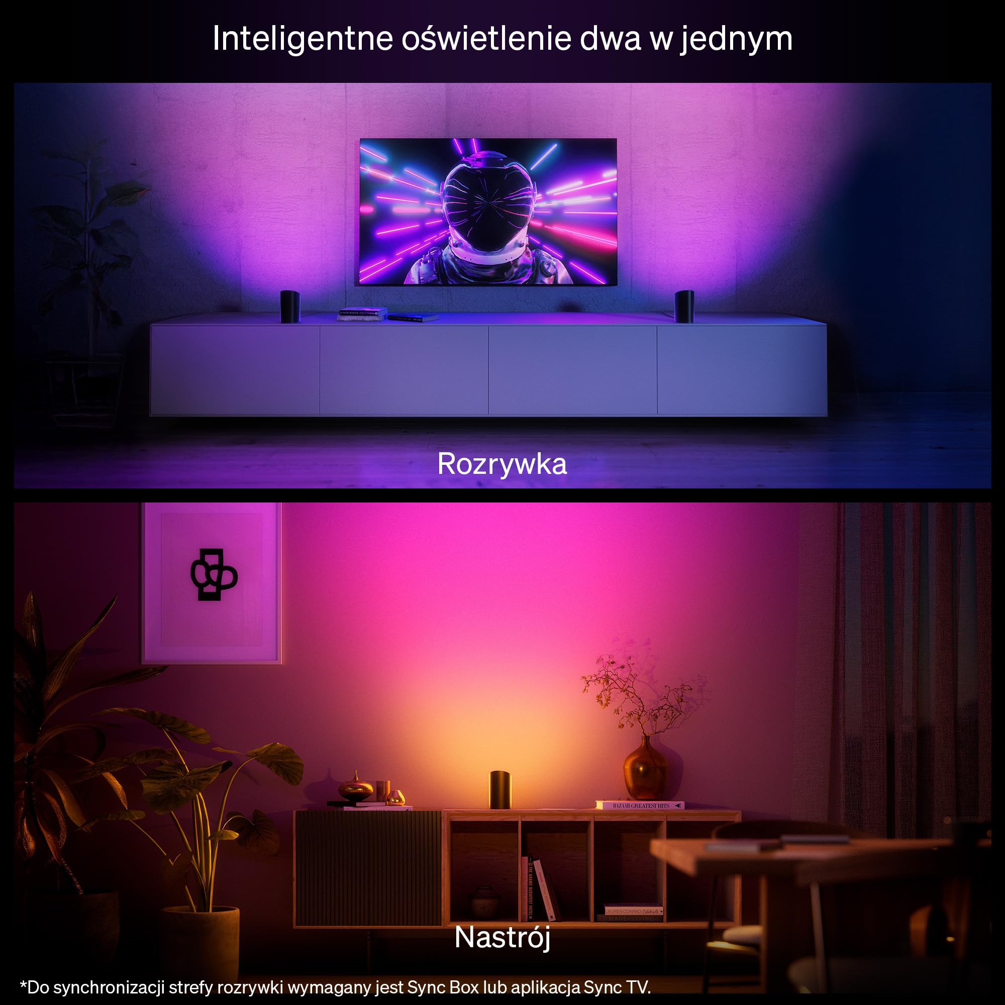 Inteligentna Lampa Play Philips Hue Biała, Białe i Kolorowe światło z technologią ColorCast, Kompatybilna z Bluetooth, Sterowanie Głosowe Alexa, Apple Home i Asystentem Google, opakowanie pojedyńcze