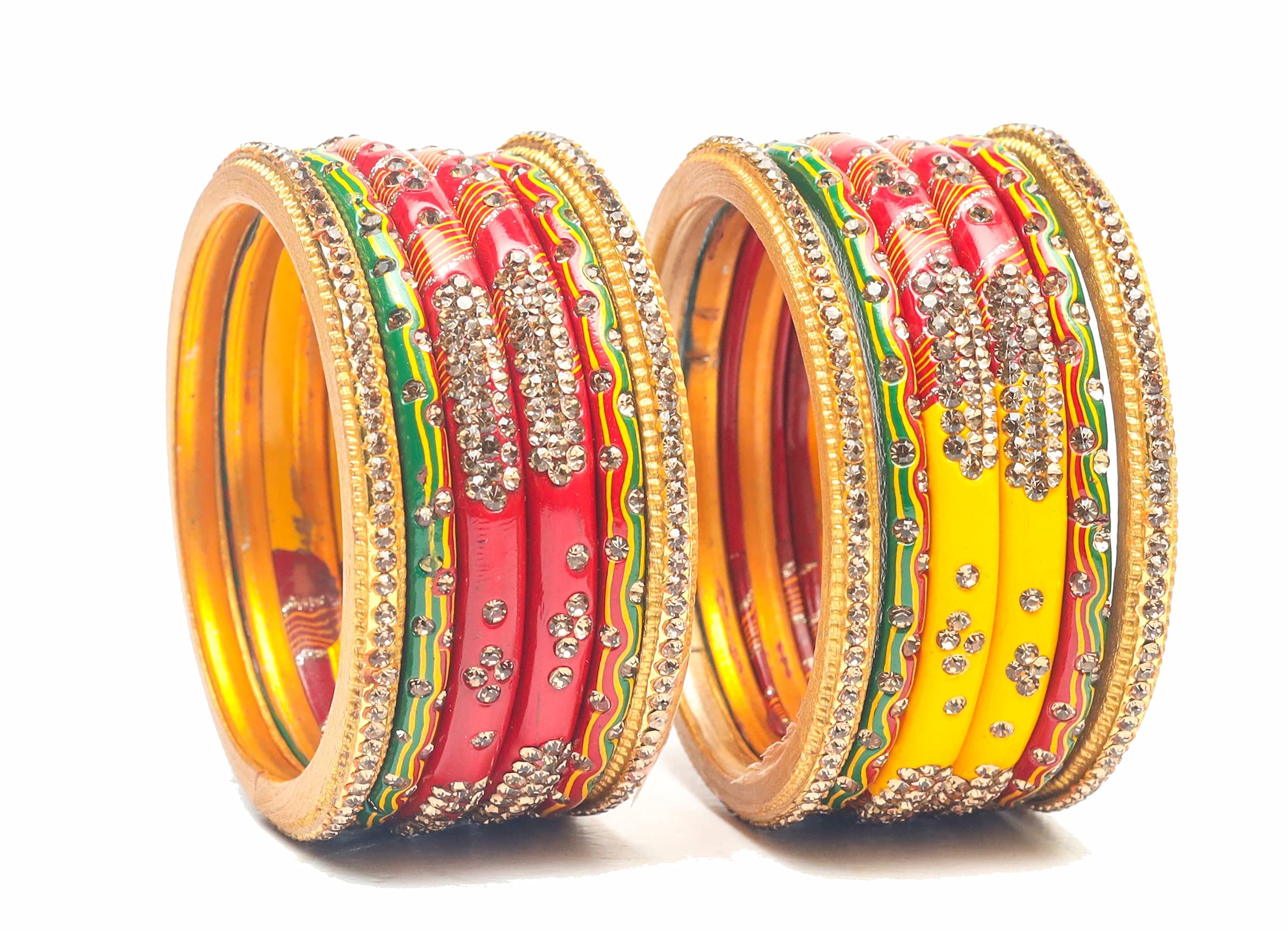 Swara Creations Bangles Set in Red, Yellow and Green Color, Size : 2.4 Lahthi Churi zircon work for Women and Girls(12pcs) (B097DJWJQV) Amazon Price History, Amazon Price Tracker