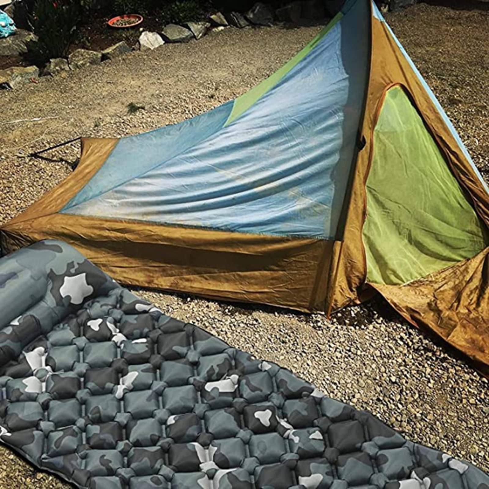 Karimata na kemping, karimata na zewnątrz Camping Nadmuchiwany materac z poduszkami Mata podróżna Łóżko składane Ultralekka poduszka powietrzna Piesze wycieczki Trekking (A)