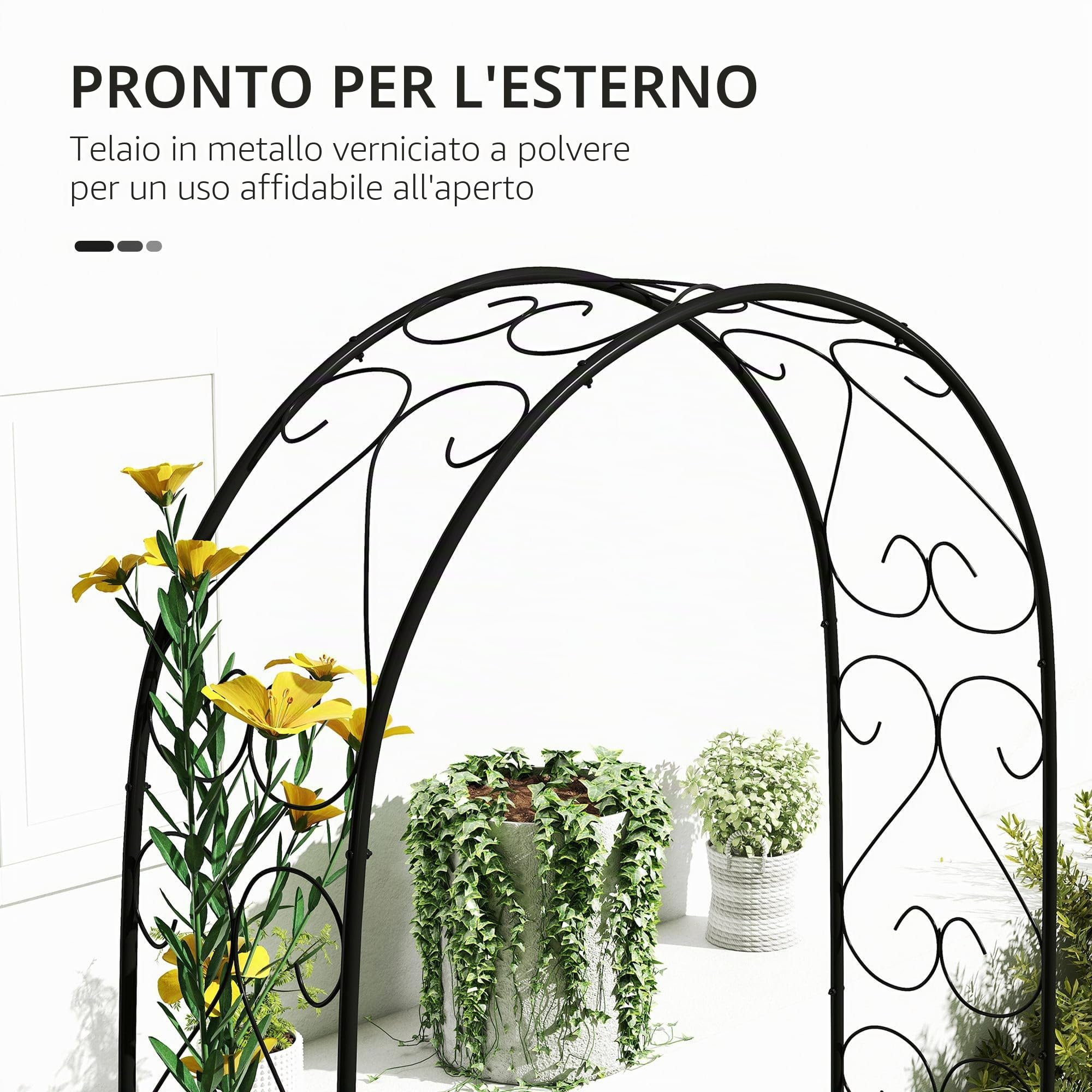 Arco di rose Outsunny, arco in acciaio, arco da giardino per piante rampicanti, 125 x 37 x 230 cm supporto per piante rampicanti, decorazione da giardino, nero