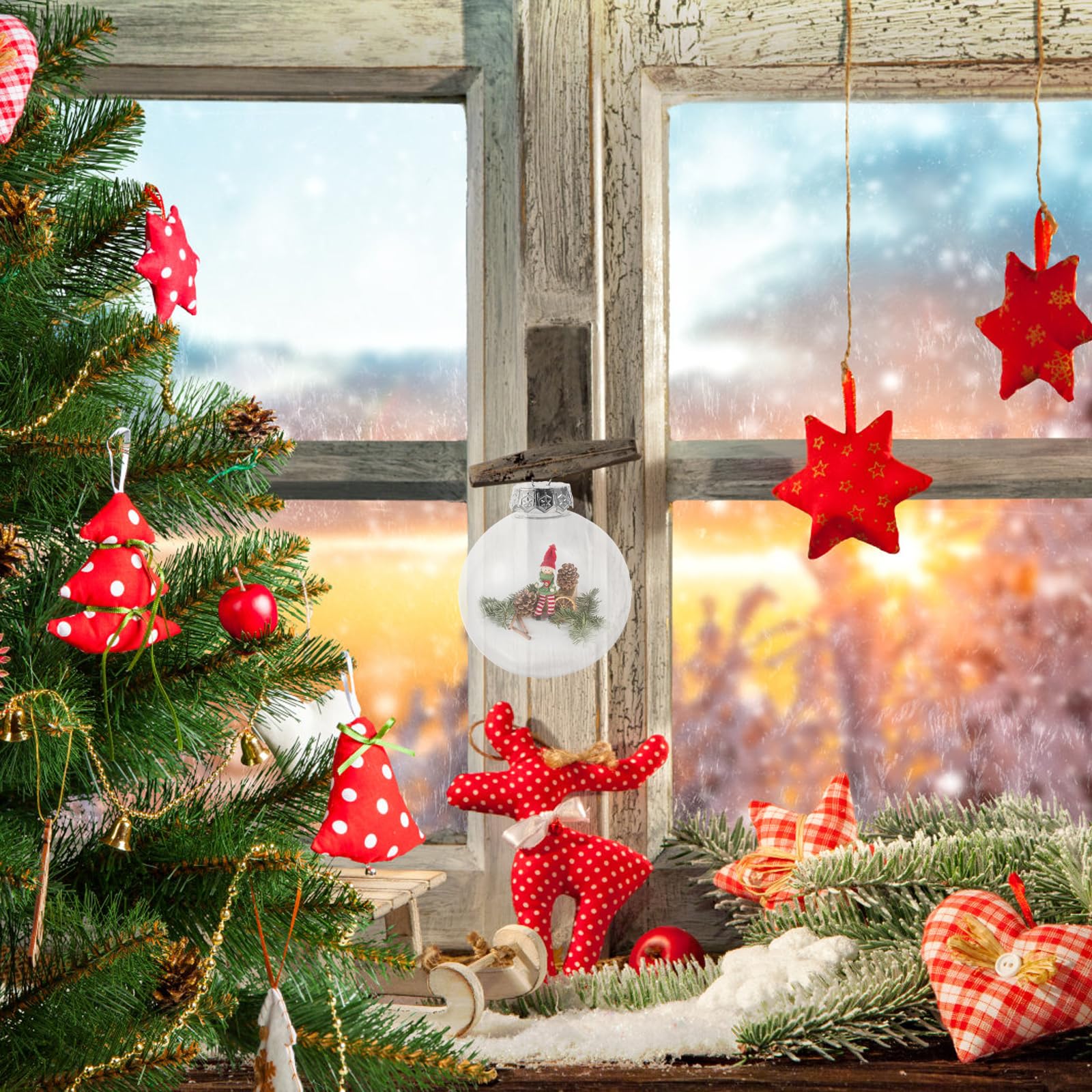 24PCS Mini Iridescent Ornaments Balls Plastic, Clear Plastic Fillable Ball Ornaments for Christmas, Wedding, Party, Home Decor (3.1 Inch)