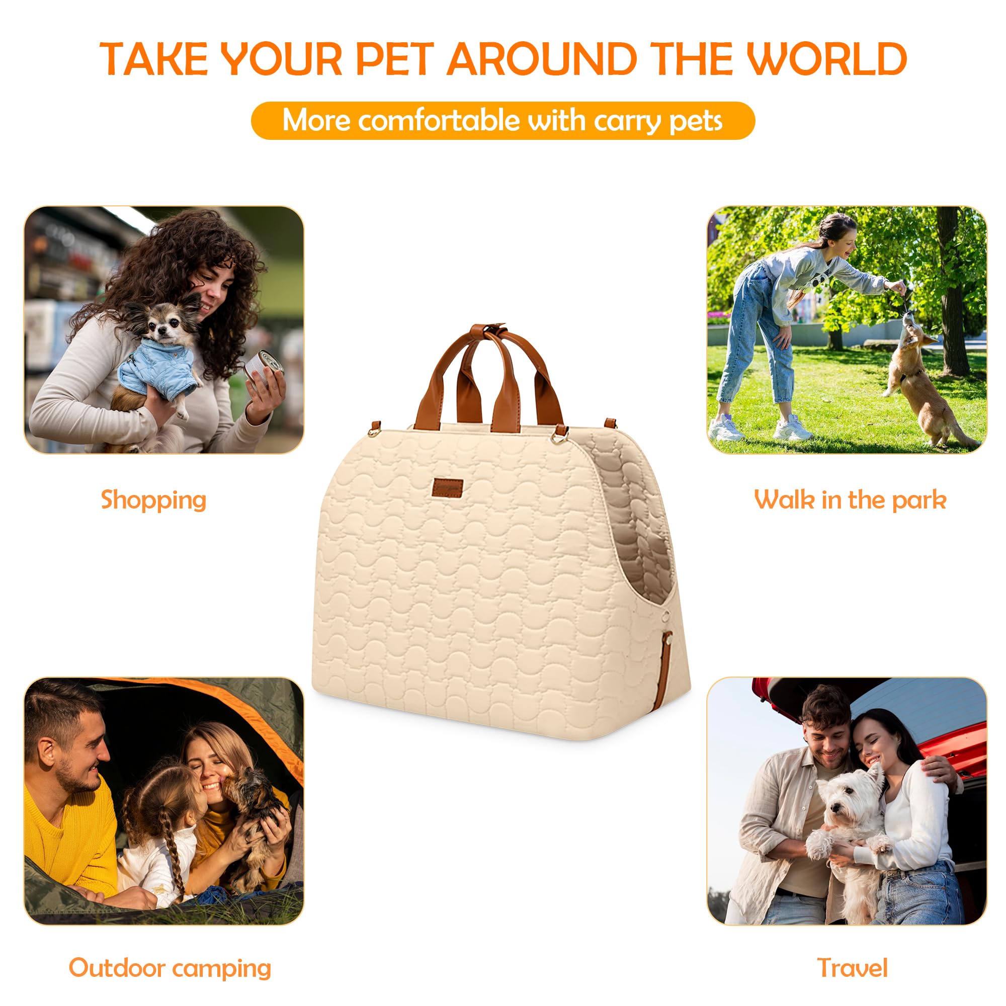 ALLSOPETS Sac pour Chien Sac à Main Portable pour Chat Sac à Bandoulière pour Animaux de Compagnie Siège de Voiture pour Chien avec Laisse de Sécurité et Poches pour Chiens Chiots Chats Kaki