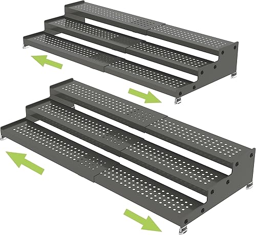 Jojocross Organizador de especias de metal para gabinete, estante de almacenamiento de especias expandible de 3 niveles, ideal para gabinete de