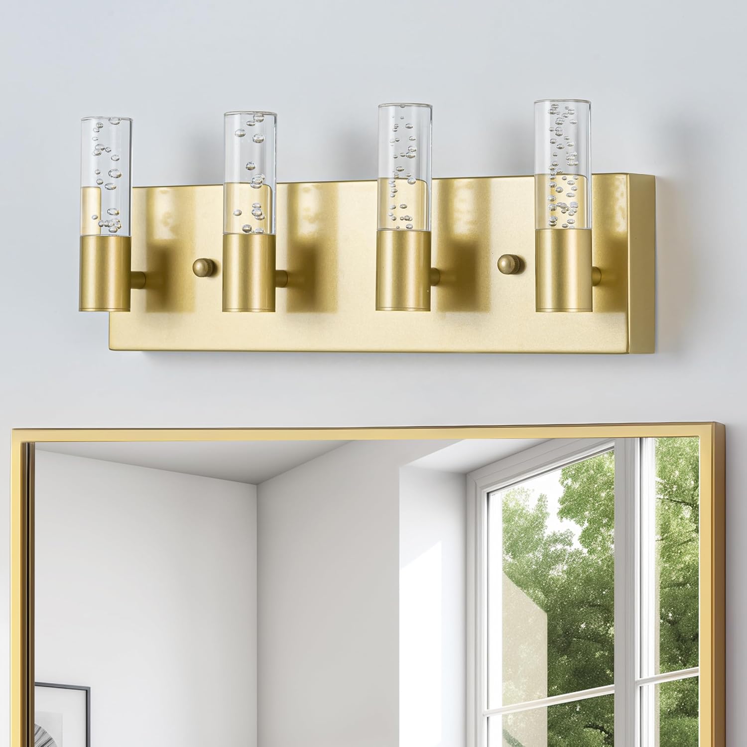 Bathroom Vanity Light Fixtures Over Mirror Brushed Golden Finish Coating, 4 Light Vanity Lights, Wall Sconces Fixture Vanity Lighting for Bathroom