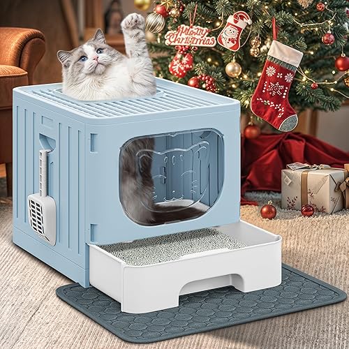 YITAHOME Caja de arena grande cerrada para gatos con cojín, cajas de arena cerradas antisalpicaduras con pala de arena para entrada frontal, puerta