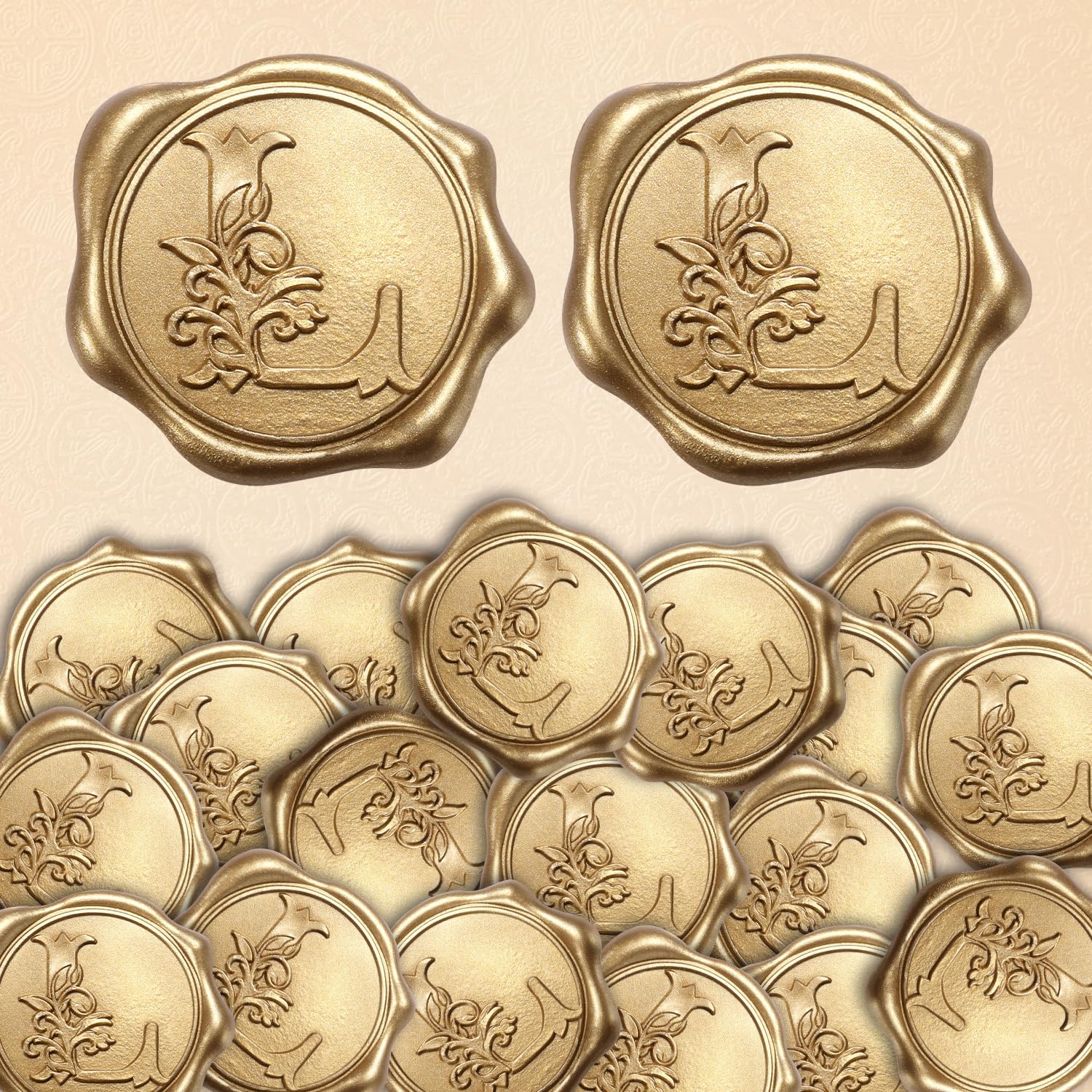 50 sztuk Naklejek z Pieczecia Woskowa, Samoprzylepne Naklejki Woskowe Zloty Alfabet Naklejki Woskowe Zaproszenie Naklejki z Pieczecia Koperty na Wesele Christmas Party (L)