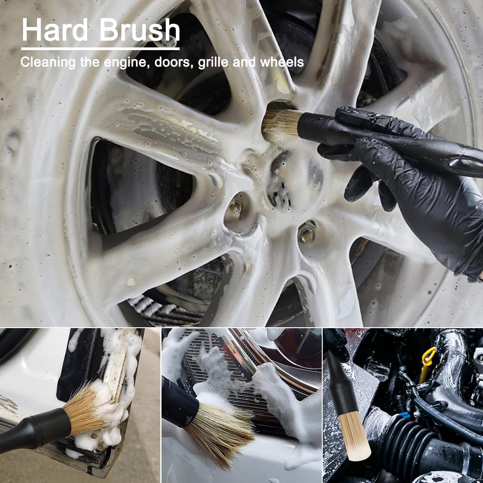 7PCS Car Detailing Brush Set,Various Hardness Options for Brushes, Natural Cleaning Gel Included, Complete Auto Interior and Exterior Detailing Kit for Wheels, Air Vents, and Leather Seats — view 4