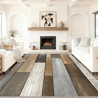 Area Rug Print Retro Wood Panels Texture - Washable Non-Shedding Low-Pile Light Brown Non-Slip Carpet, 5 X 8 ft Stain Resistant Soft Easy Care Carpet Floor Mat for Bedroom Living Room Dining Room