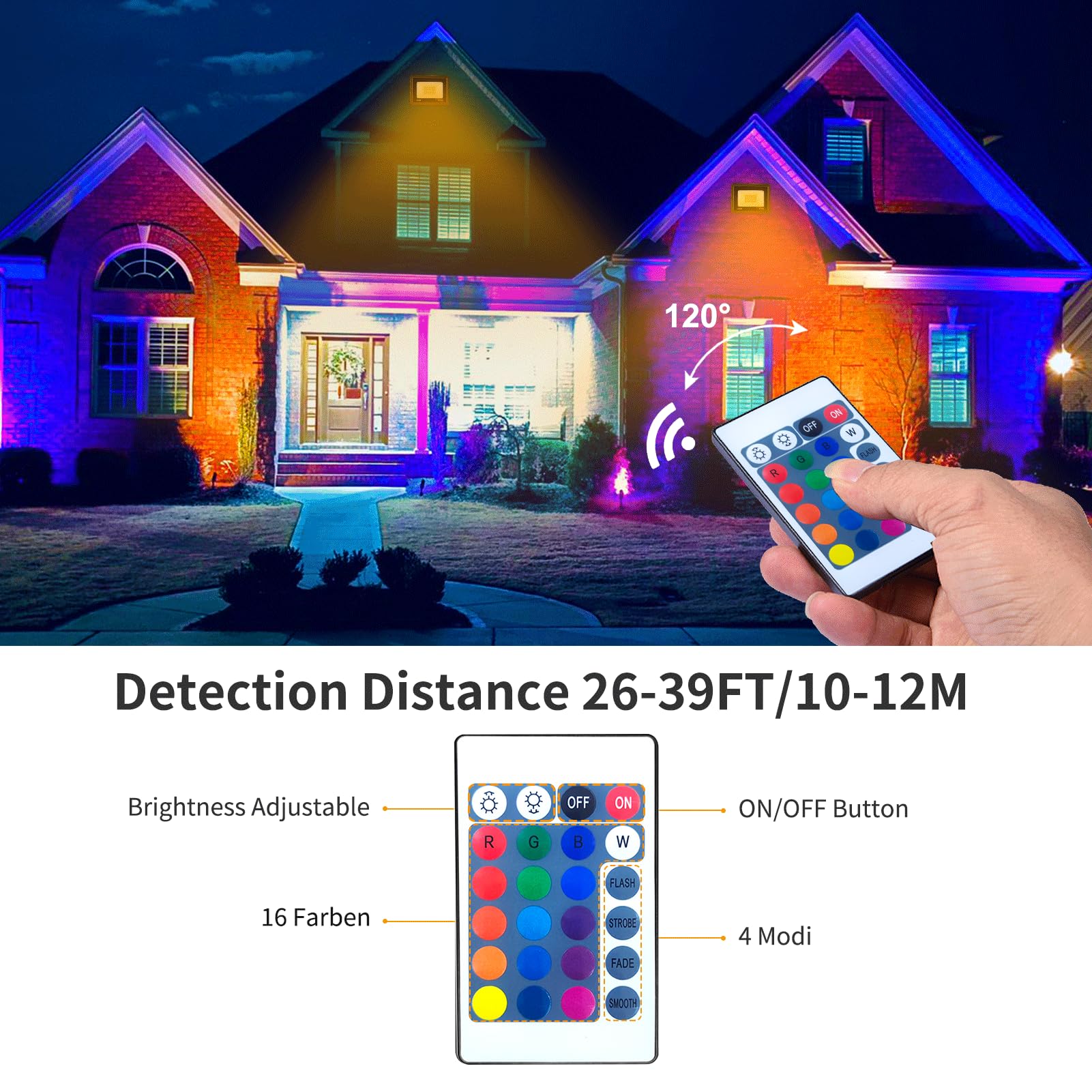 50W RGB LED Strahler Außen Mit Fernbedienung 4 PACK, 4 Modi 16 Farben Memory-Funktion RGB Strahler, IP66 Wasserdicht LED Flutlicht, RGBW-Farbwechsel LED Scheinwerfer