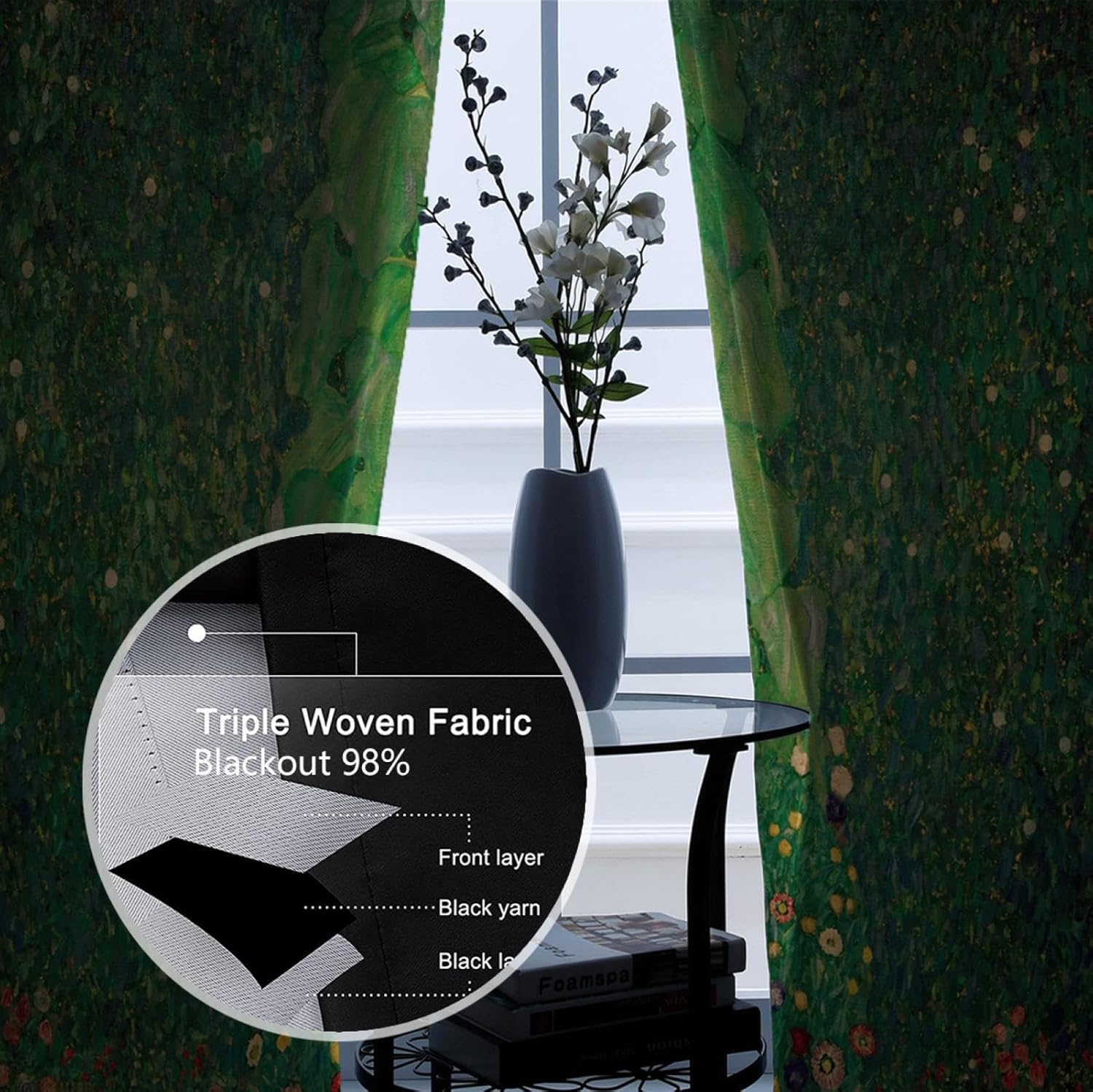 Garden Floral Window Drapes Green Blackout Curtains for Bedroom Living Room Darkening Draperies 2 Panels The Sunflower by Gustav Klimt 2X W38xL63in