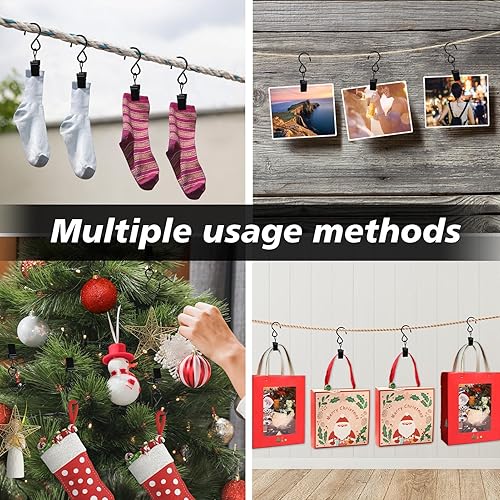 Miniatura 6 de Paquete de 46 ganchos de cortina de metal, clips de luz para tira de luces exteriores, ganchos para cortinero, ganchos para barra de cortina, clips