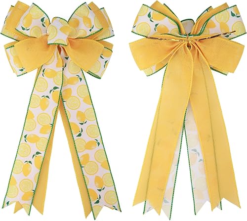 Miniatura 3 de 1 lazo de corona de frutas amarillo limón, blanco y verde, de 20 x 10 pulgadas, manualidades rústicas, adornos para decoración de árbol