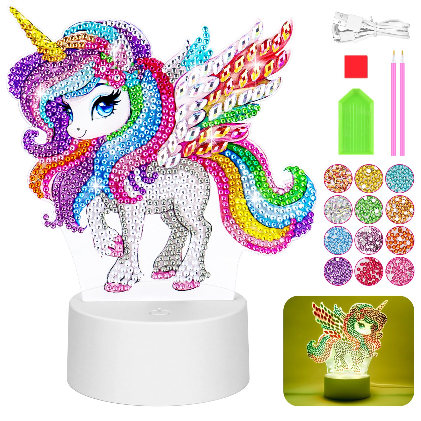 Zoyomax Diamond Painting Nachtlicht, Basteln für Erwachsene, 3D Kreative Diamond Painting Lampe Einhorn, Geschenke Geschenk für Weihnachten