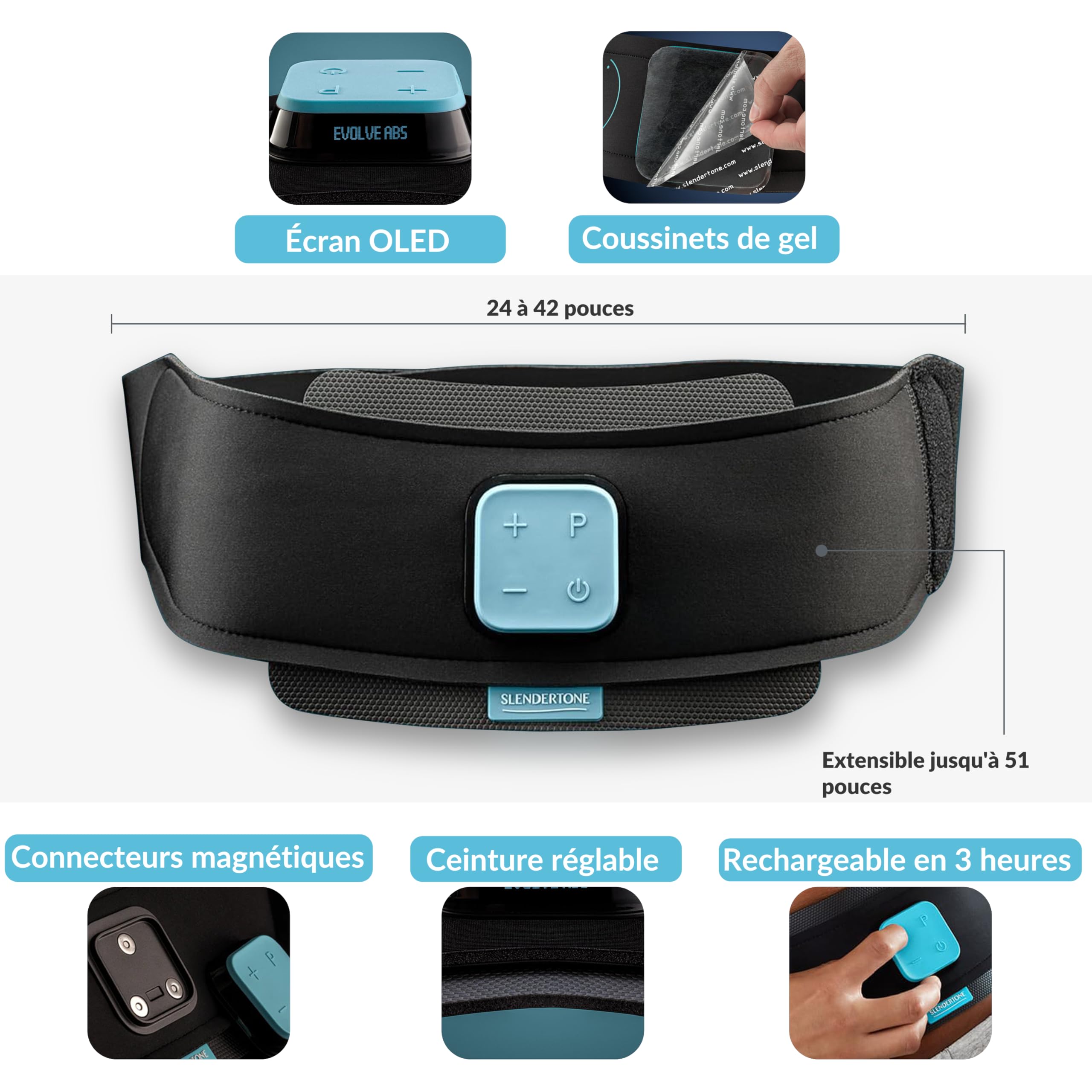 Slendertone Evolve Ceinture de tonification Abdominale Adulte Unisexe, Noir, 61-107 cm