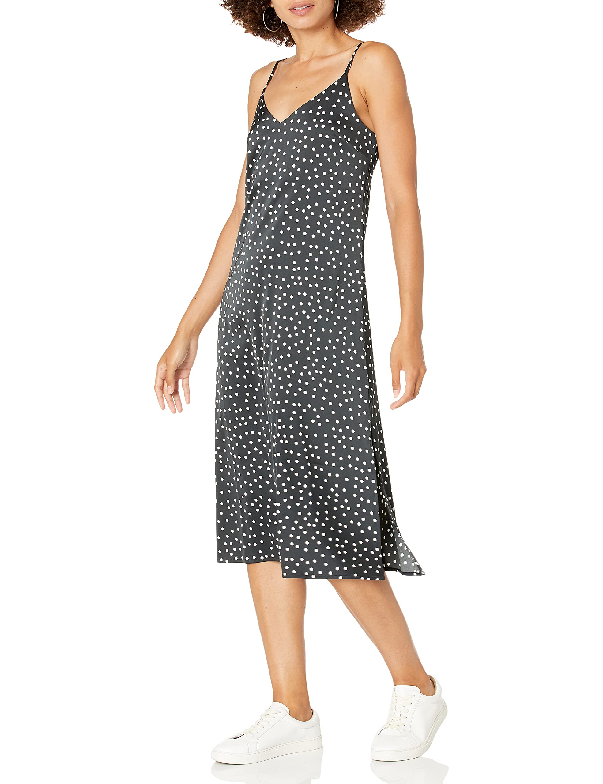 The Drop Ana Vestido de estilo lencero de largo medio y efecto de seda con cuello de pico Mujer