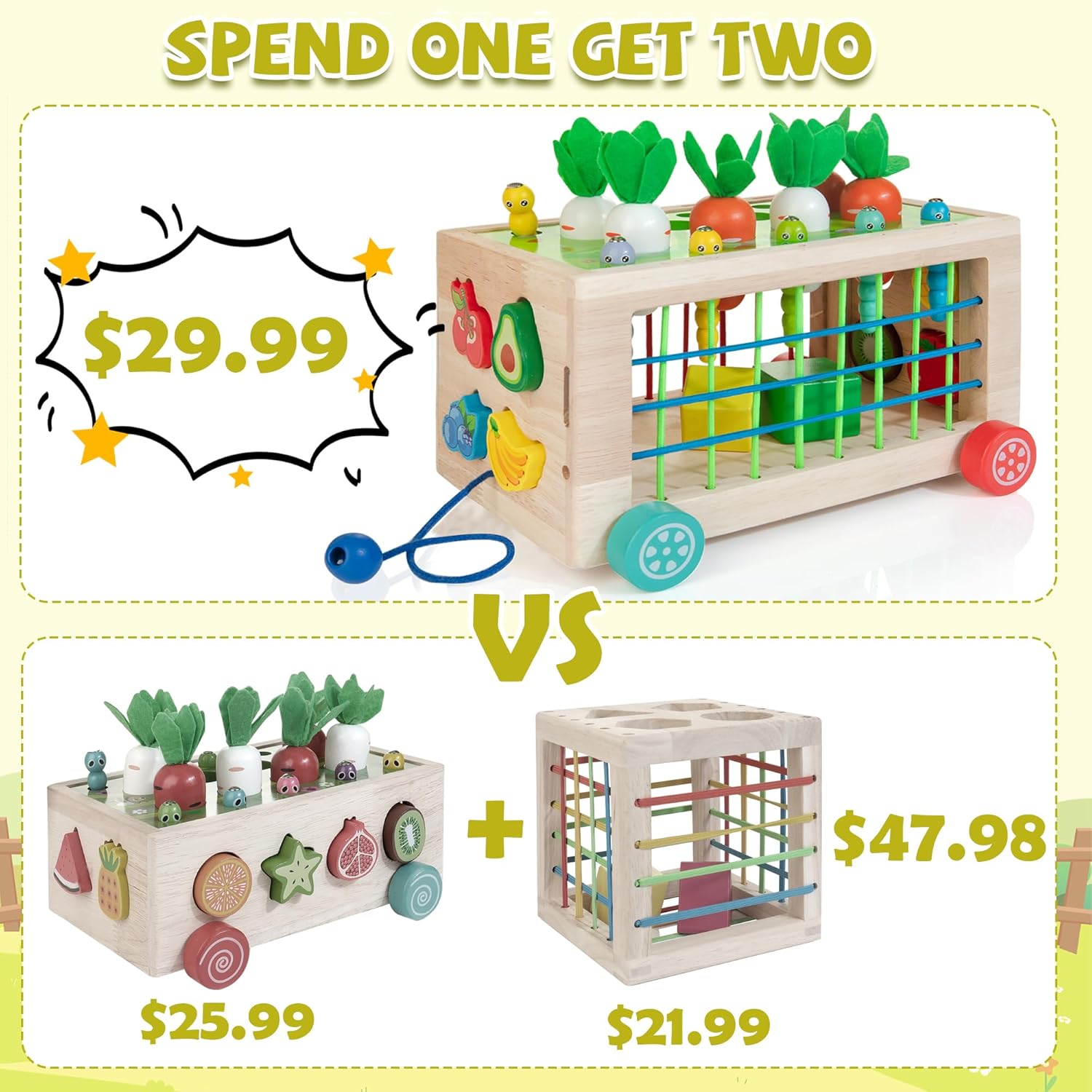 Winique Montessori Toys for 1 Year Old Carrot Harvest Game Learning Education Toys for Kids 1 2 3 4 Shape Sorter Fine Motor Skills Toys for Baby Boys Girls Toddler Activities 3