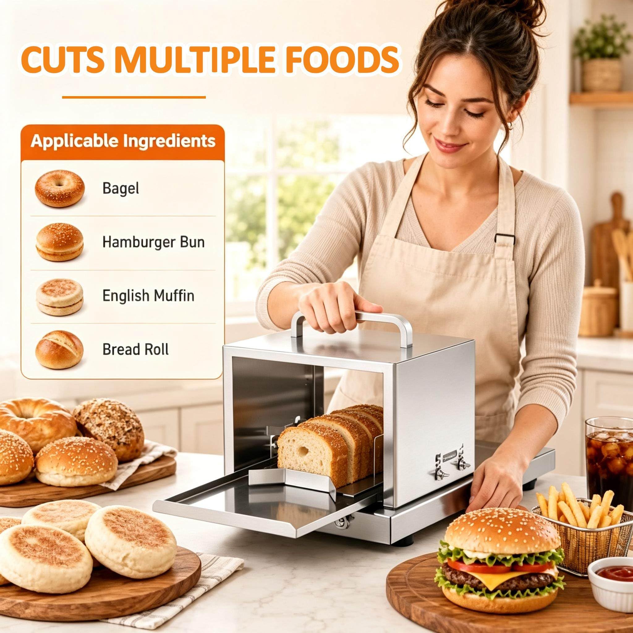 Affettatrice Commerciale per Pane, Taglia Bagel e Panini Hamburger Manuale