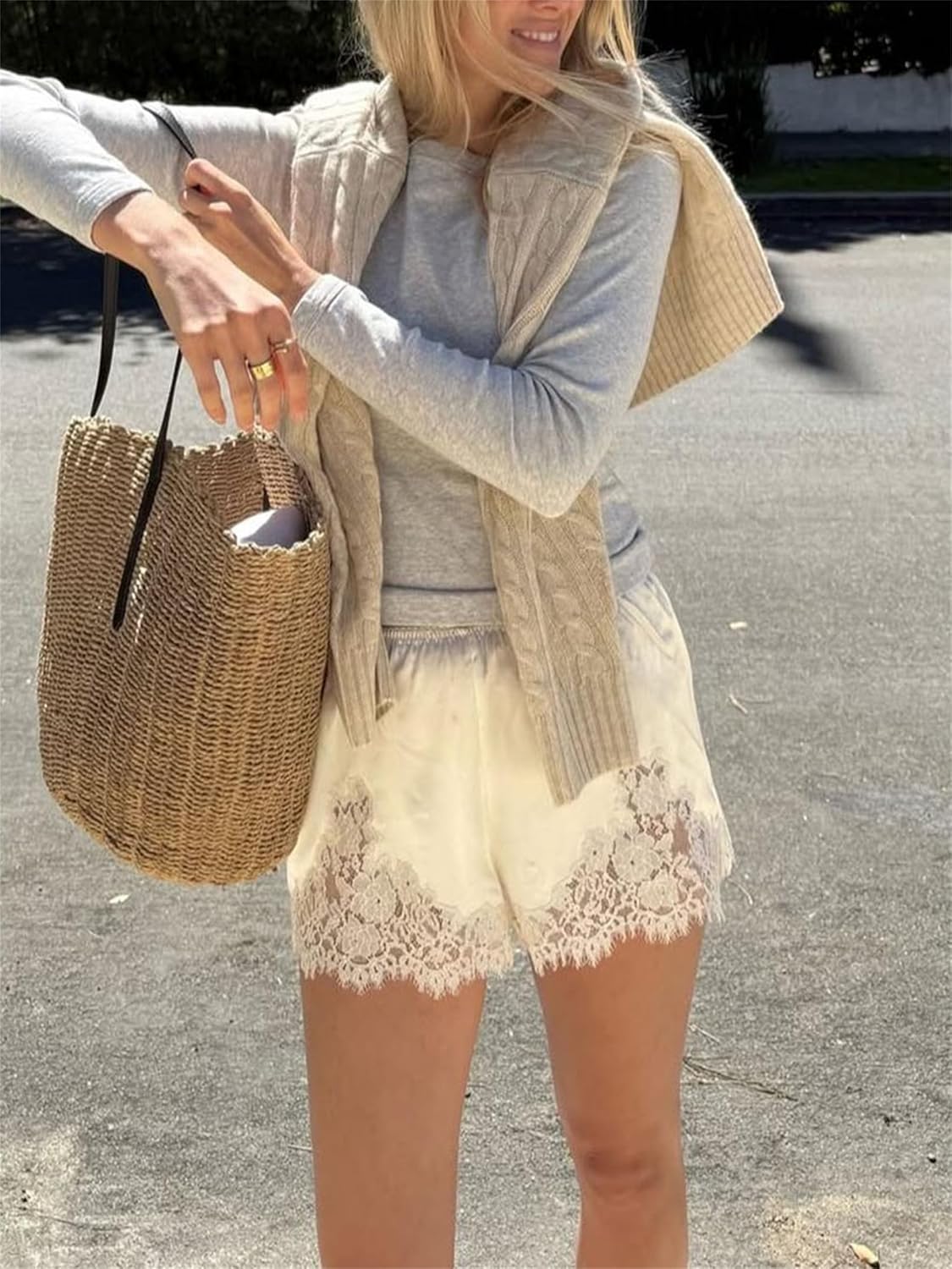 Satin Lace Shorts for Women Y2k Silky Lace Trim Patchwork Micro Mini Pajama Shorts Cute Coquette Lounge Slip Bottoms - Image 4