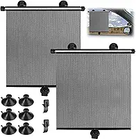 Kit 2 Janela Lateral de Sol para Carro, Cortinas de Veículo de Rolo Retrátil Sombra de Proteção Solar para Janela Lateral de Caminhão SUV, Bloqueia o Brilho e o Calor Nocivos do Sol, 45X50cm