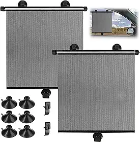 Kit 2 Janela Lateral de Sol para Carro, Cortinas de Veículo de Rolo Retrátil Sombra de Proteção Solar para Janela Lateral de Caminhão SUV, Bloqueia o Brilho e o Calor Nocivos do Sol, 45X50cm