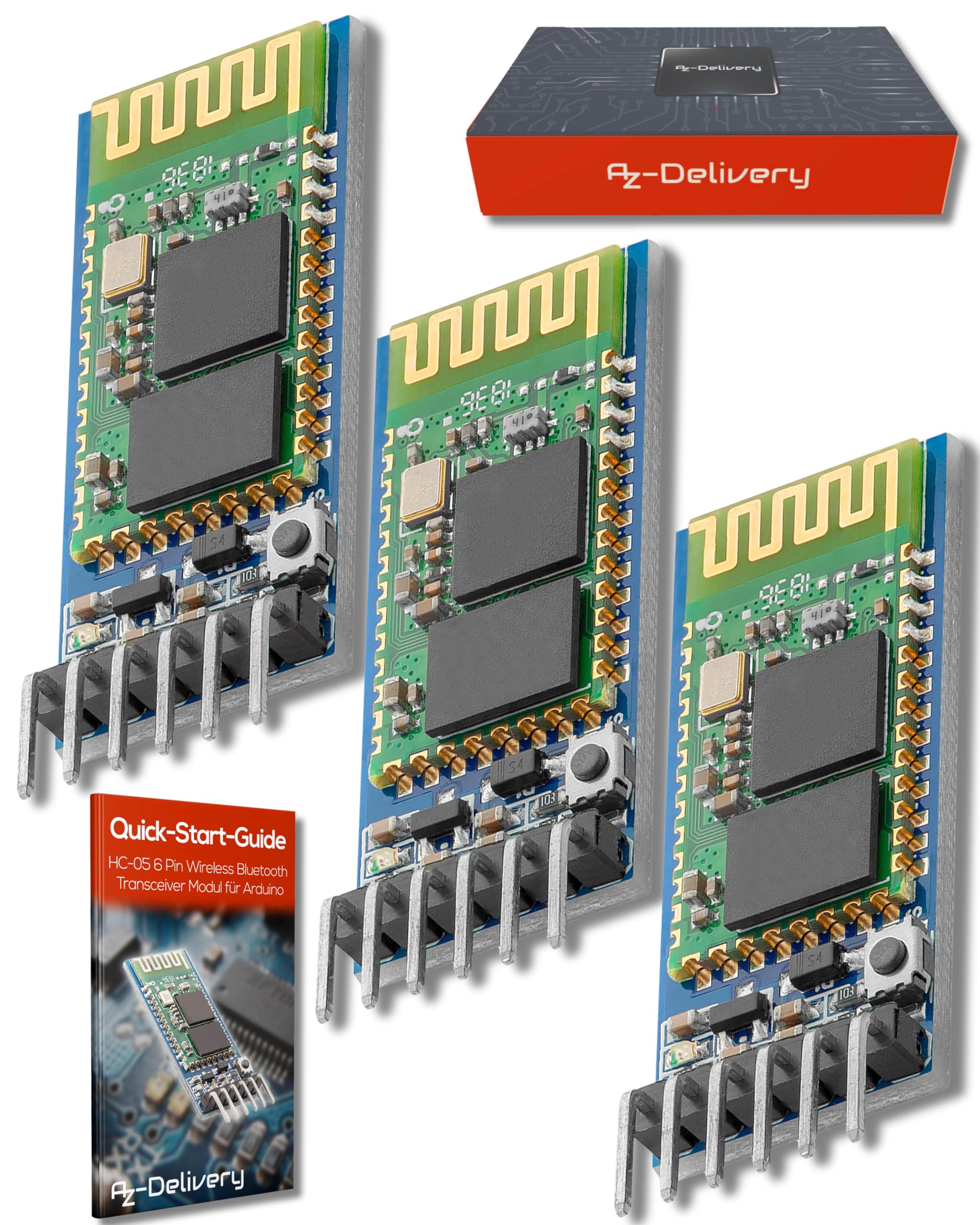 AZDelivery 3 x HC-05 HC-06 Bluetooth Wireless RF-Transceiver-Modul RS232 serielle TTL kompatibel mit Arduino und Raspberry Pi inklusive E-Book!
