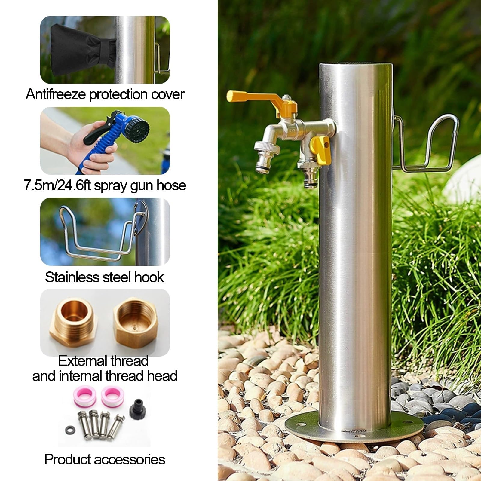 Columna de Agua para jardín Exterior de Acero Inoxidable 304, hidrante Vertical contra Incendios, Grifo anticongelante de Suelo para riego y Lavado,86cm/34in