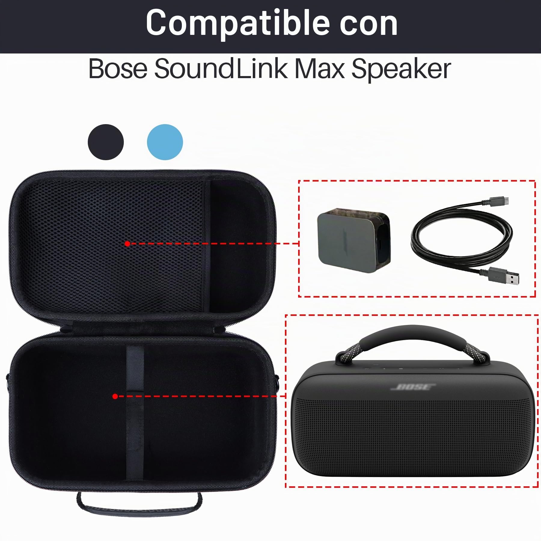 Lebakort Duro Caja Estuche Funda para Bose SoundLink MAX Altavoz portátil Gran Altavoz Bluetooth Resistente al Agua (Estuche Negro)