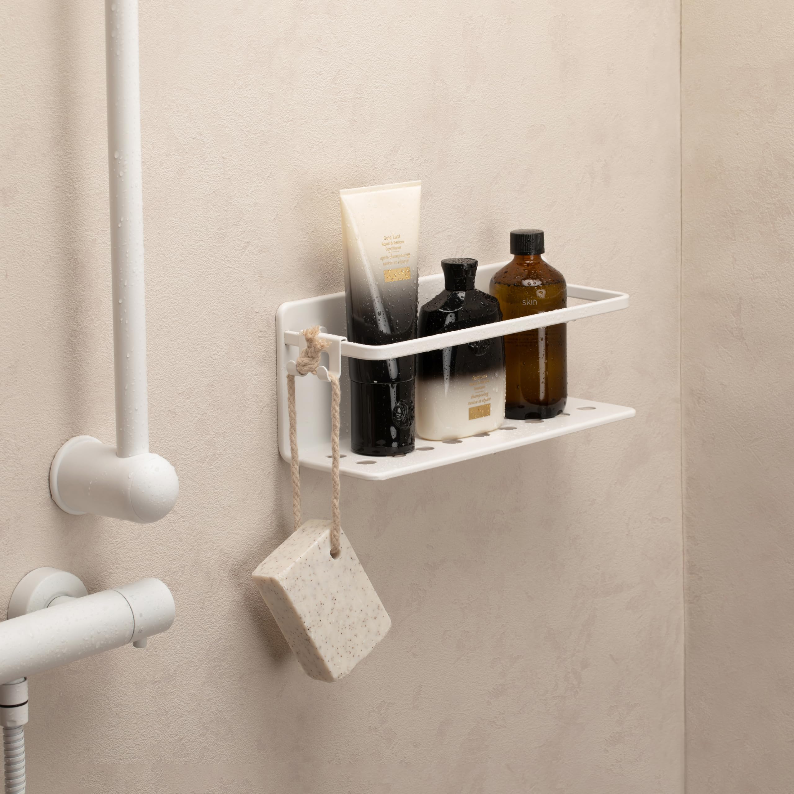 TATAY Shower Shelf No Drilling Rectangular Aluminium, Artic White, 12x30x10 cm - Image 3