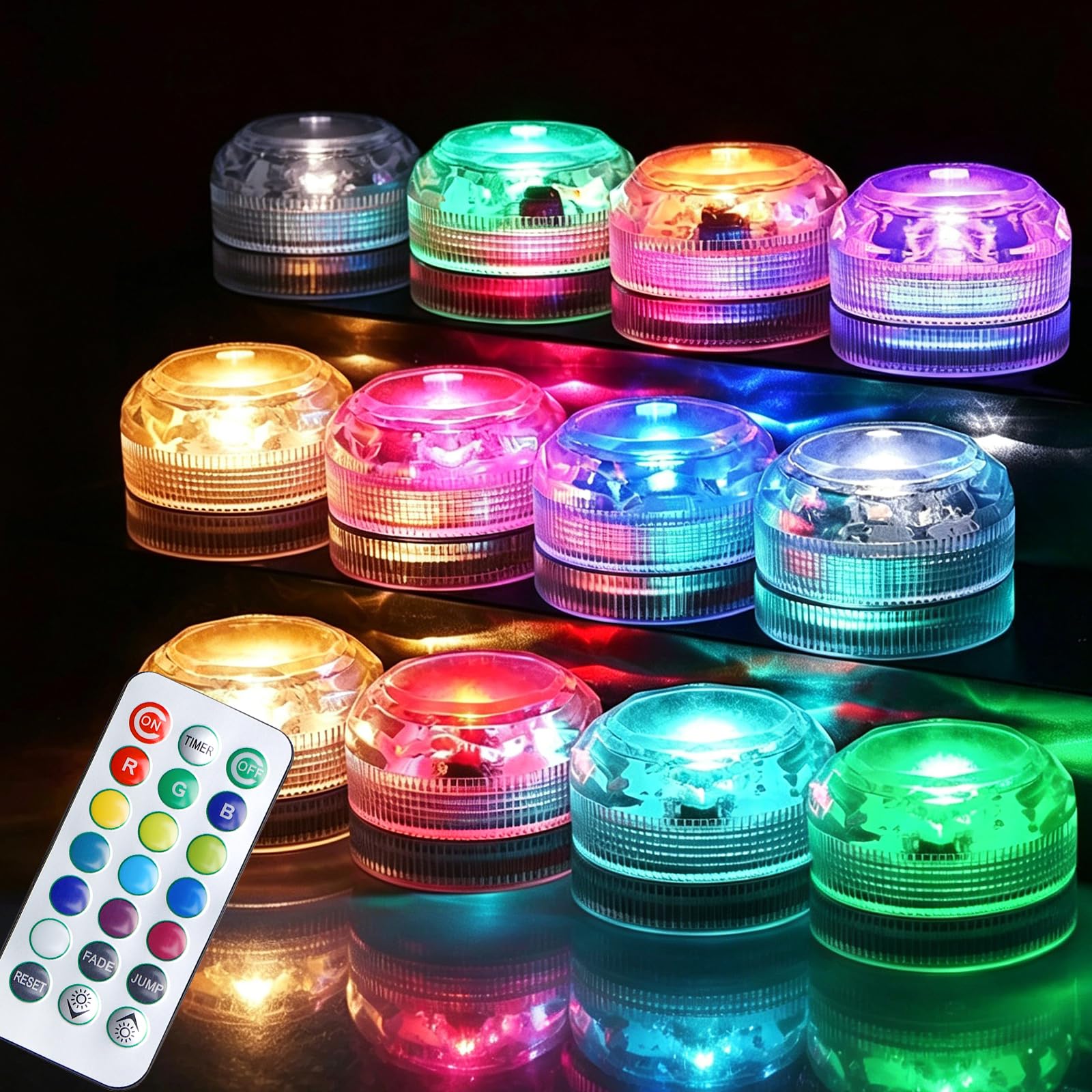12PCS Mini Lumières LED Submersible, Lampe sous-Marines Étanche RGB avec Télécommande, Multicolore LED Eéclairage Bassin, Lampe Aquarium pour Aquarium, Base de Vase, Étang, Piscine, Baignoire