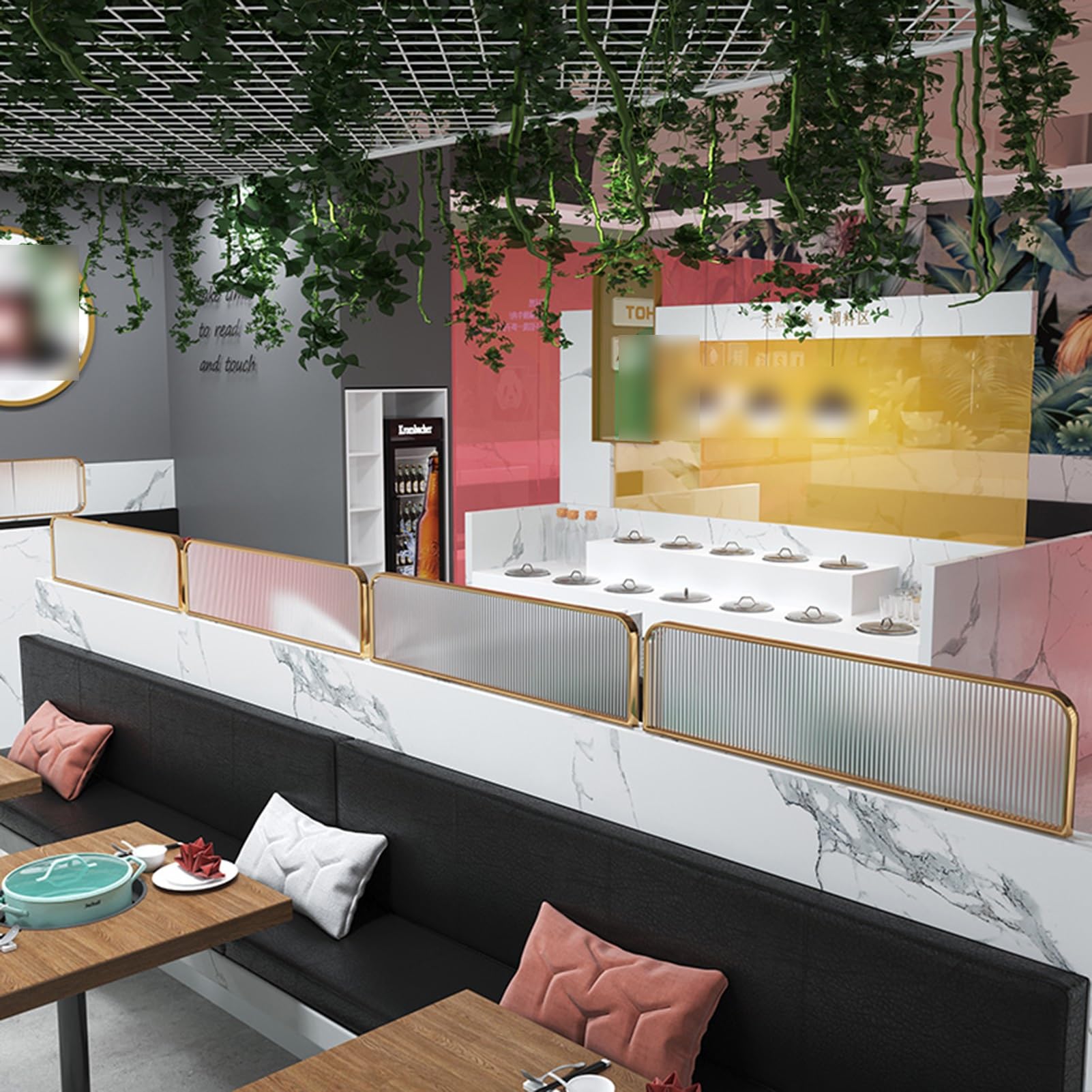 Przegroda stołu ze stali nierdzewnej – niskie ogrodzenie działowe z półprzezroczystym szklanym półpanelem do jadalni, restauracji, barów i biur