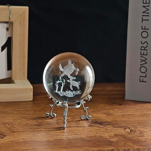 Miniatura 8 de 2 bolas de cristal de tortuga marina 3D, grabadas con láser, K9 de 2.362 in, base de trípode de hierro plateado para decoración del océano y regalos